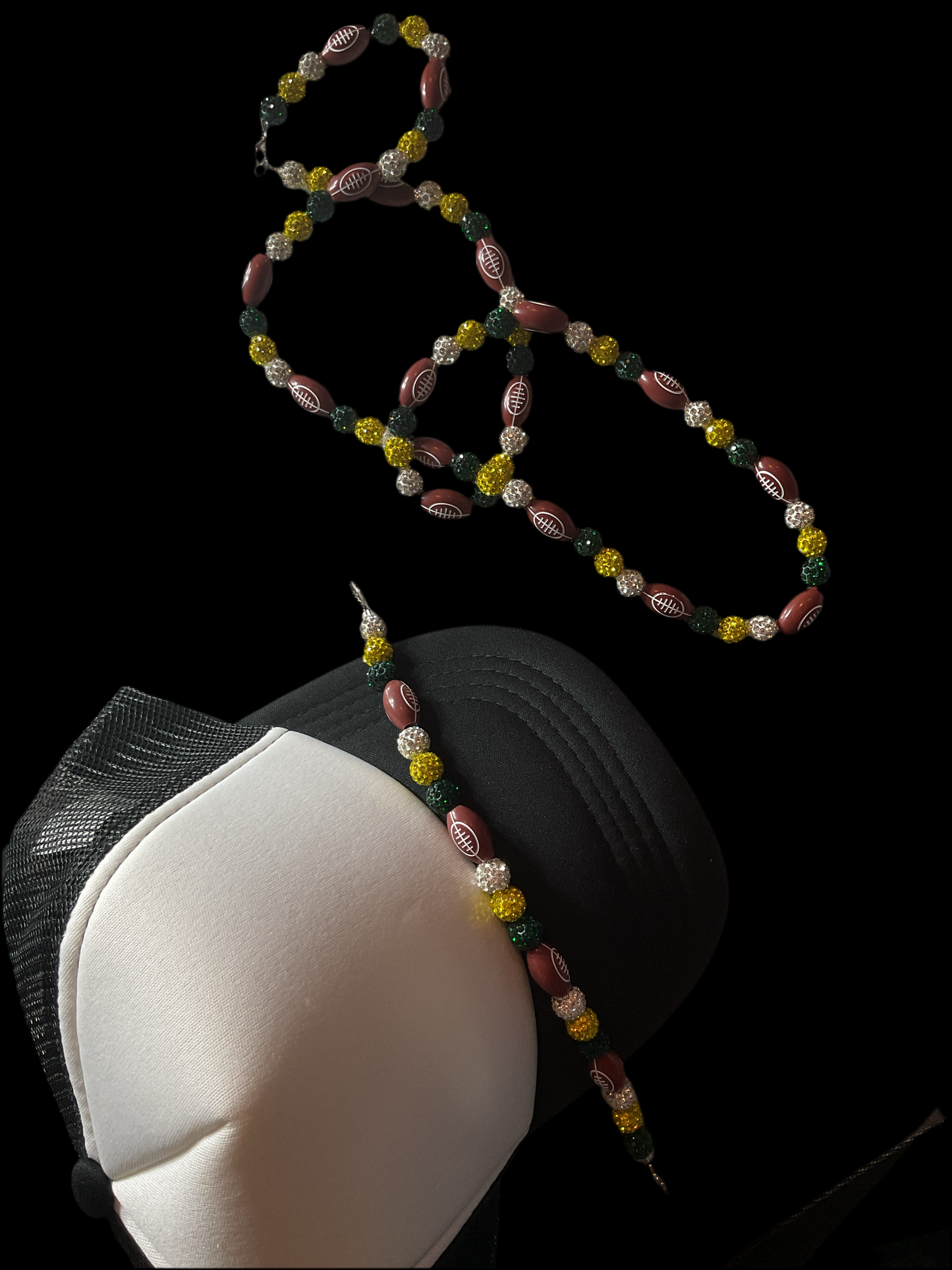 Trucker Hat Accessories "Green Bay" colors necklace and trucker hat chain