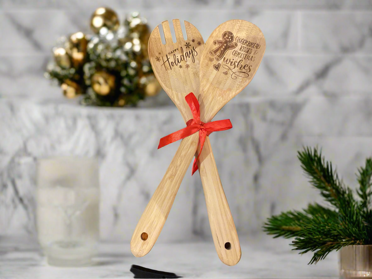 Clearance Laser Engraved Christmas Wooden Spoons set of 2
