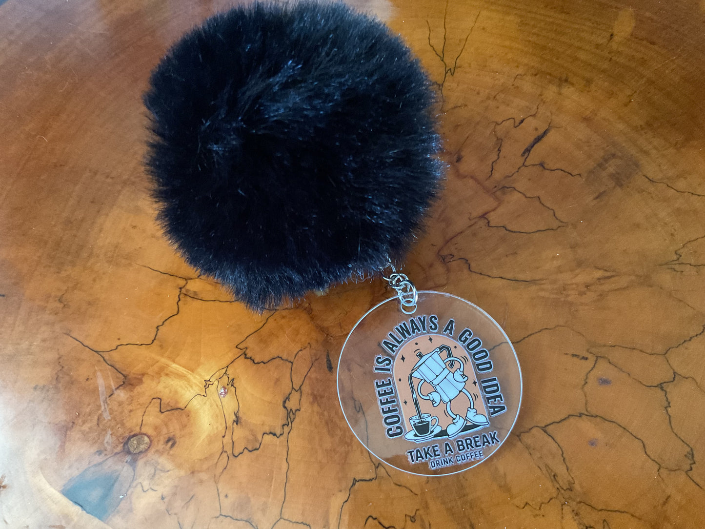Keychains( Pom Pom black )coffee