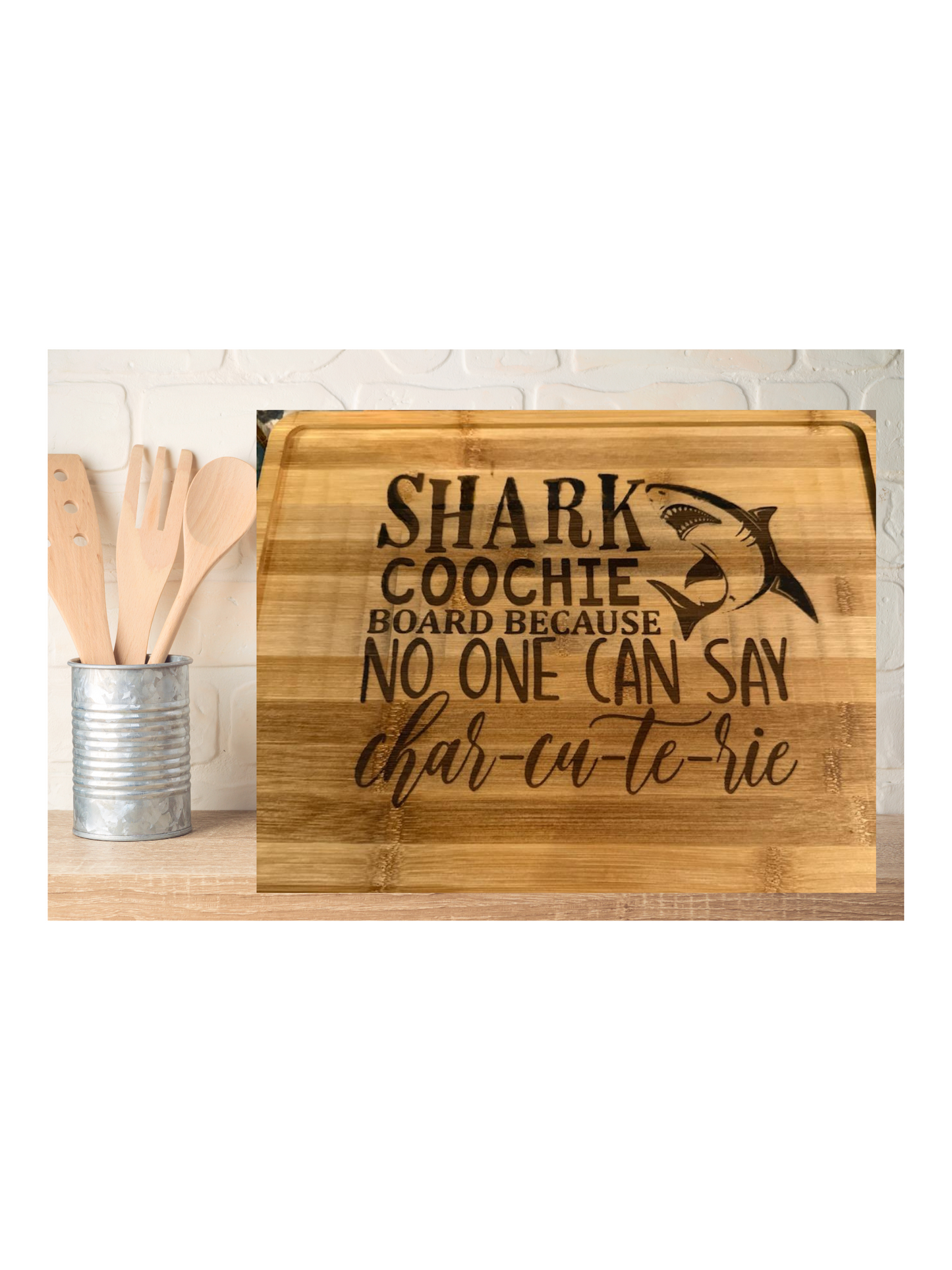 Laser Engraved Cutting Board Wood shark square