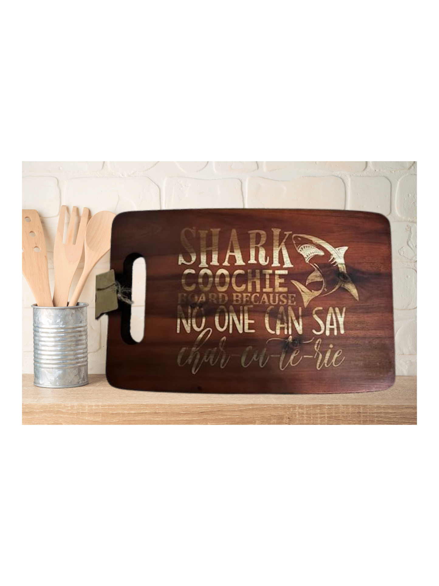 Laser Engraved Cutting Board Wood Shark with handle