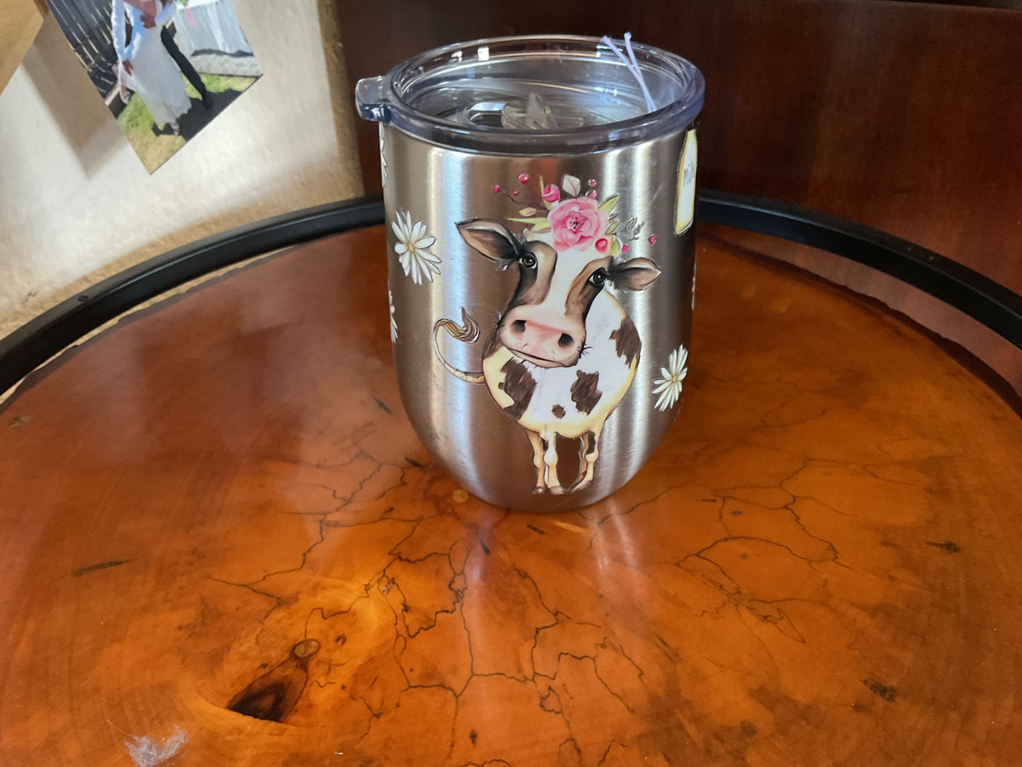 Stainless steel cow design mug/tumbler 5in