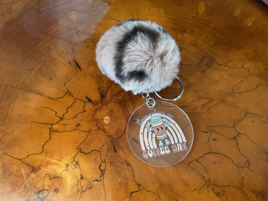 Beaded or Pom Pom keychain coffee