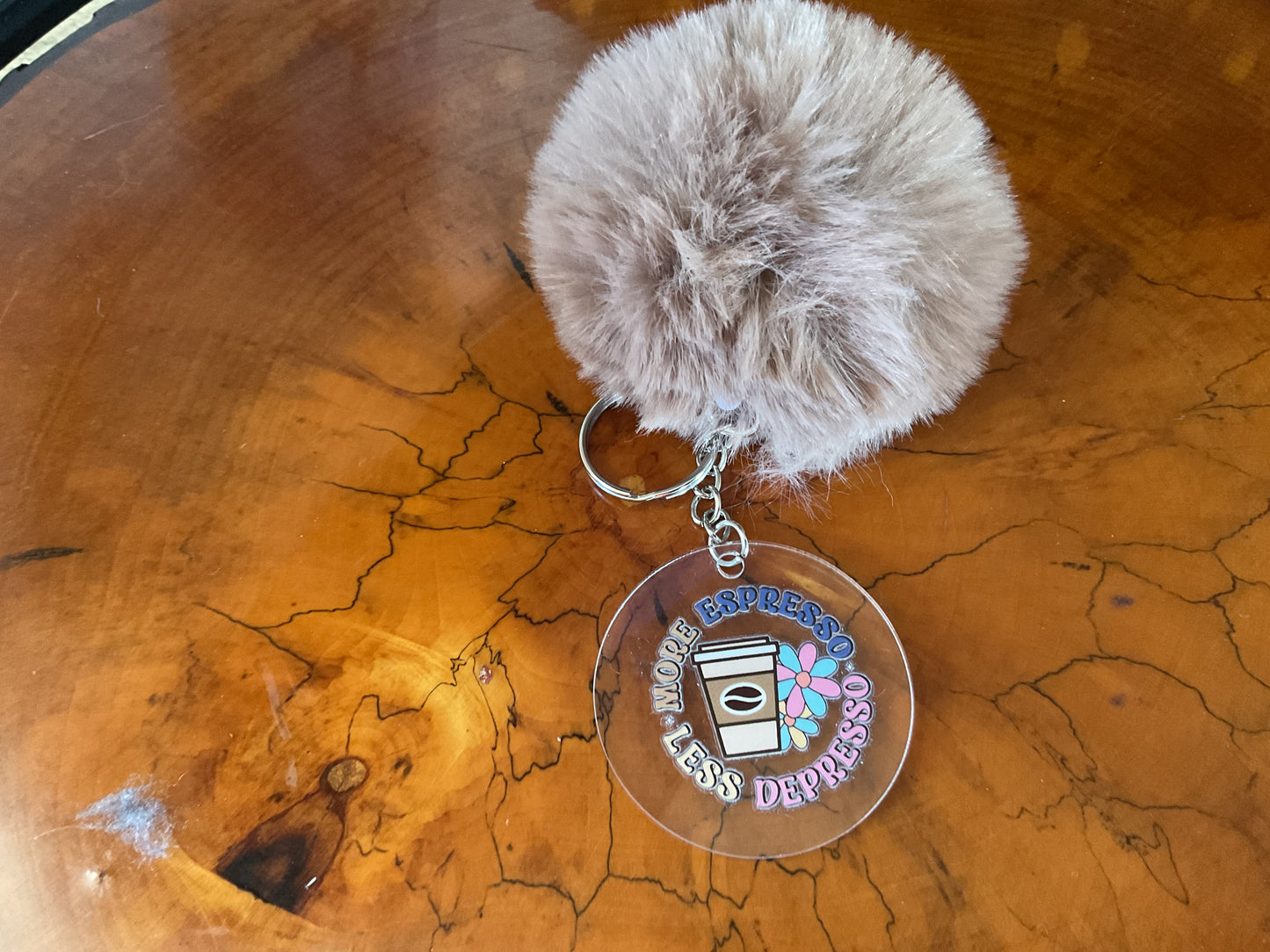 Beaded or Pom Pom keychain coffee