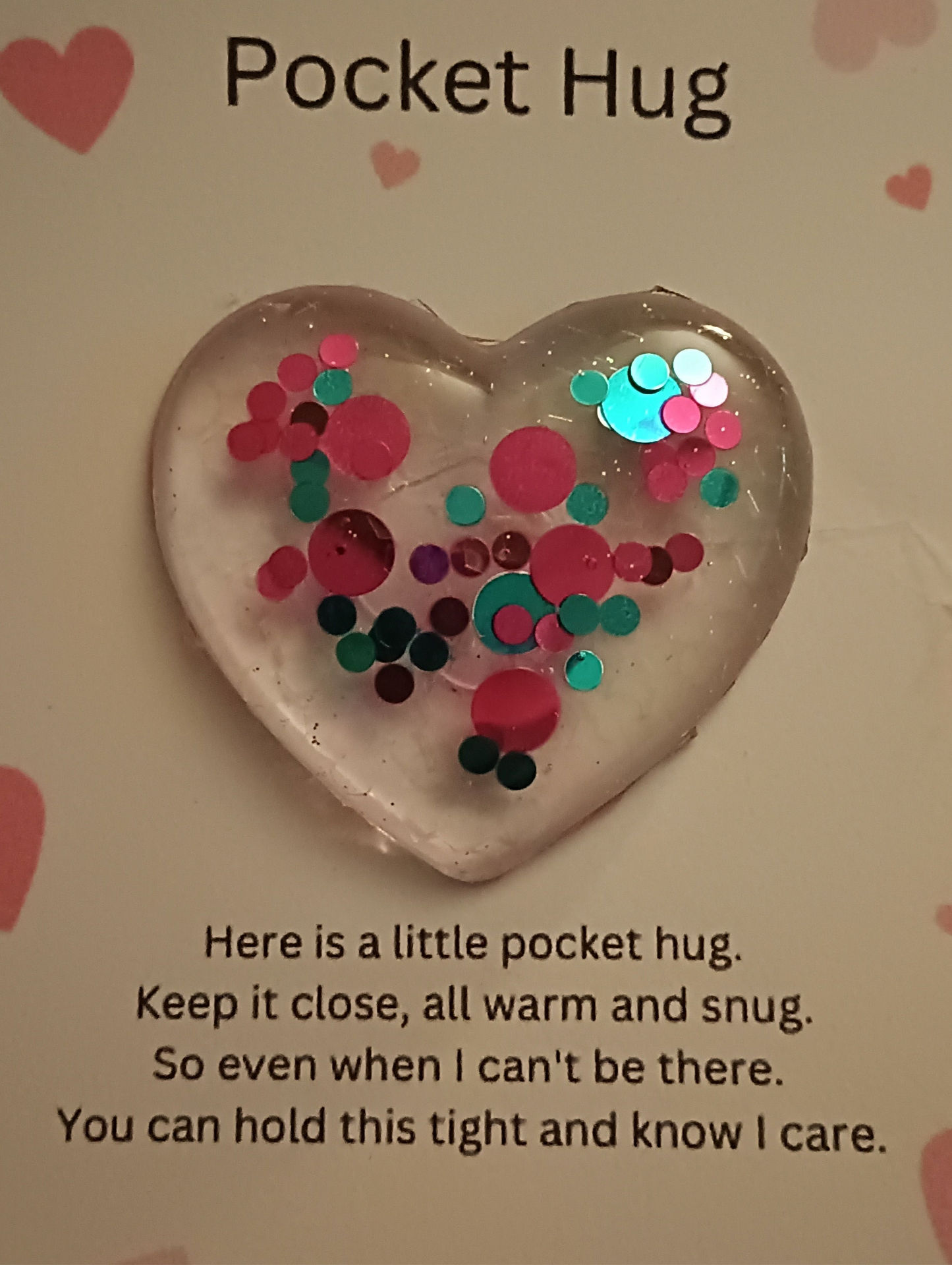 Resin Pocket Heart hugs multi color sequence