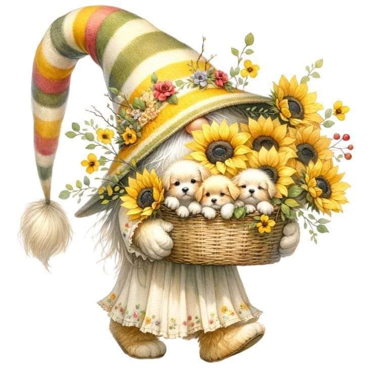 DTFs (direct to Film) Transfers (Gnome With sunflowers and puppies)